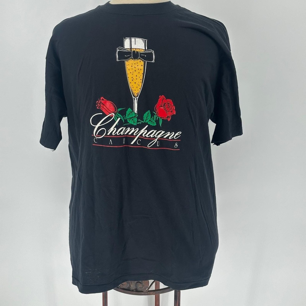 Vintage 80s Champagne Caucus‎ Single Stitch Graphic Tee XXL Novelty